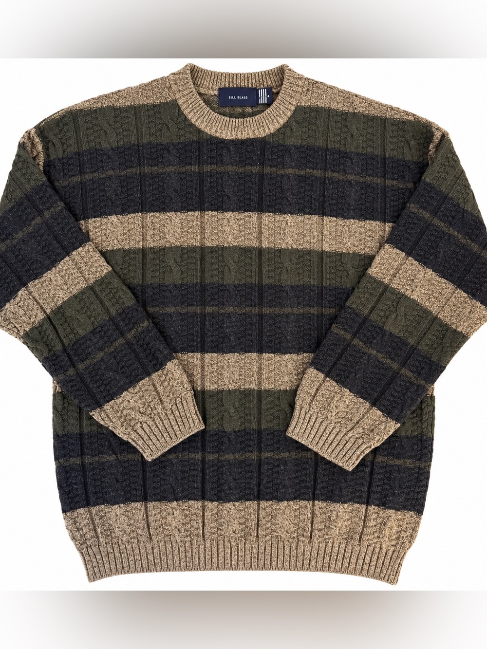 Bill Blass Vintage Cable Knit Striped Crewneck Sweater Men’s Large L Made in USA